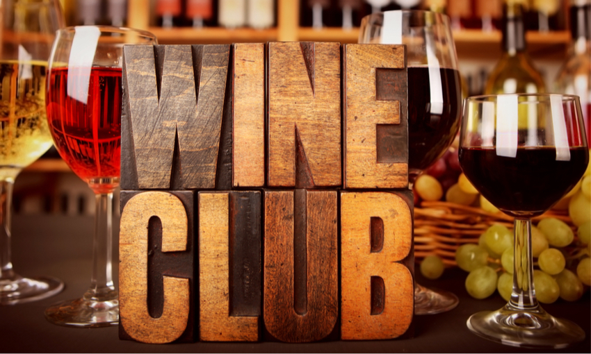 wine club and wine in a glass